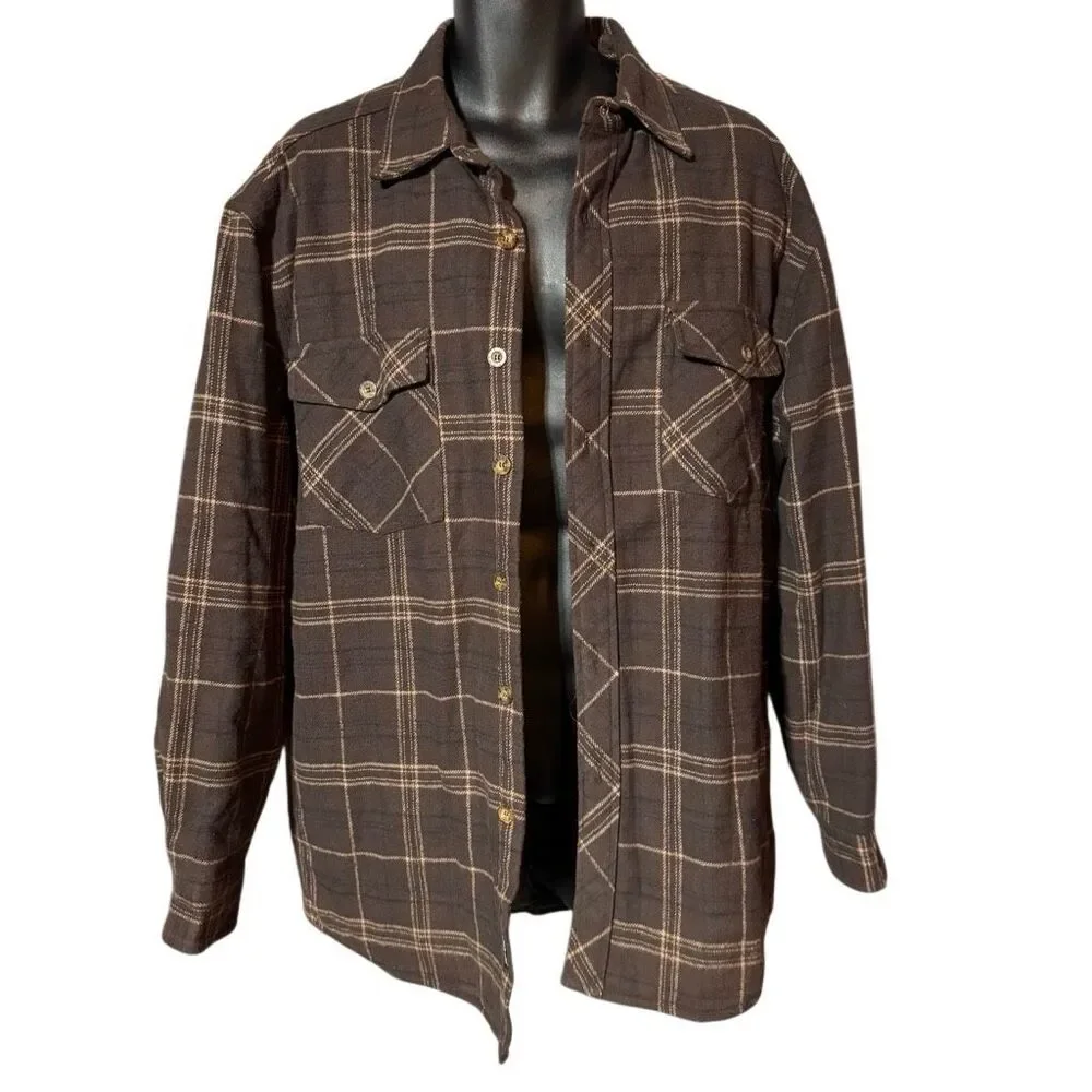 Levi Strauss & Co Brown Workwear Quilted Insulated Lined Flannel Shirt Jacket Me